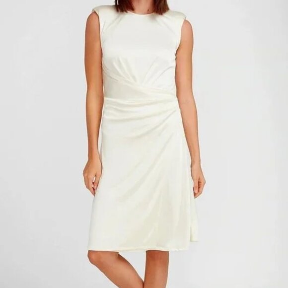 Express Swan Satin Cap Sleeve Ruched Side Dress SZ M - Picture 1 of 8